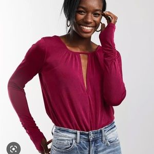 NWT Free People Kaya Bodysuit Long sleeve Ruched Keyhole Cut Size Small